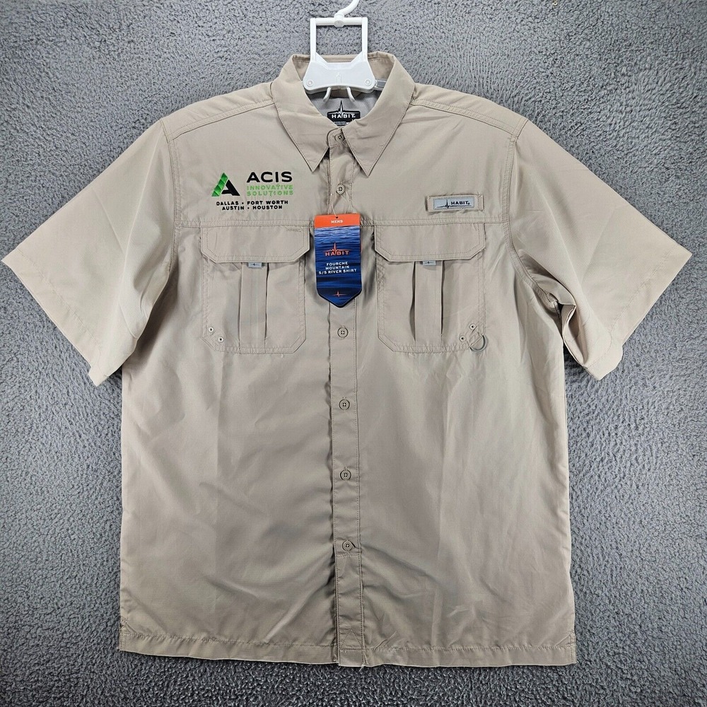 Habit Fishing Gear Shirt Mens Size Large Fly Rod Holder Gear Loop Vented Beige L